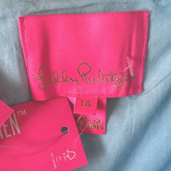 LILLY PULITZER “You Drive Me Daisy” blue Kylanne embroidered linen dress 14 NWT! - Picture 11 of 12